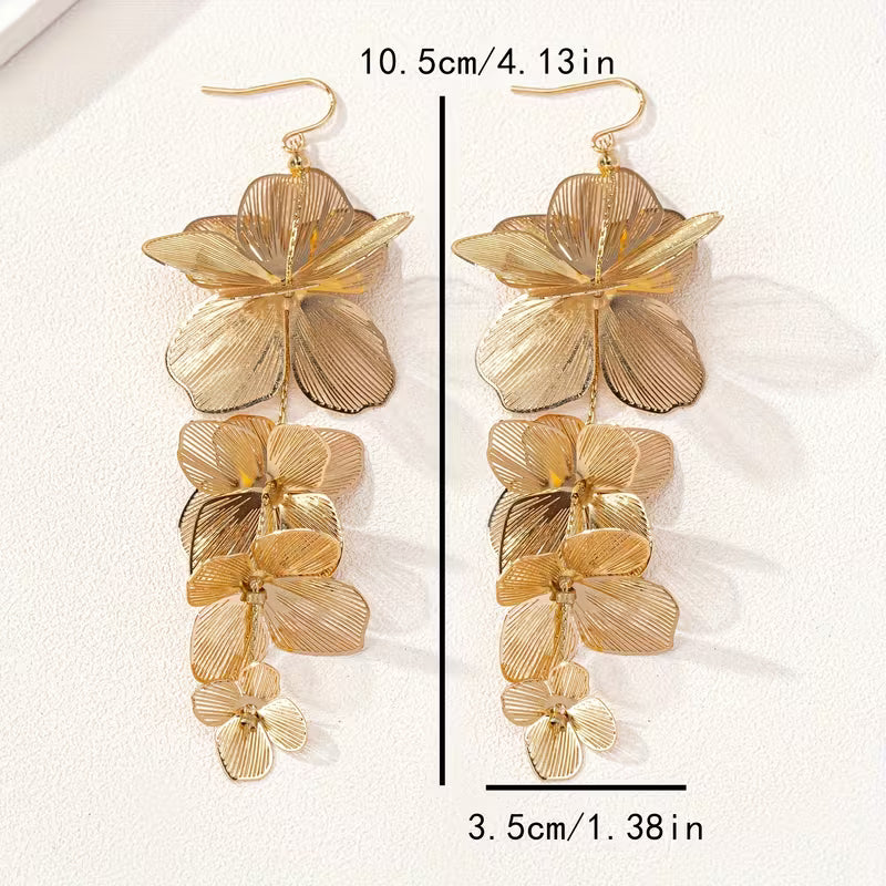Golden Bloom Drop Çiçek Gold Küpe
